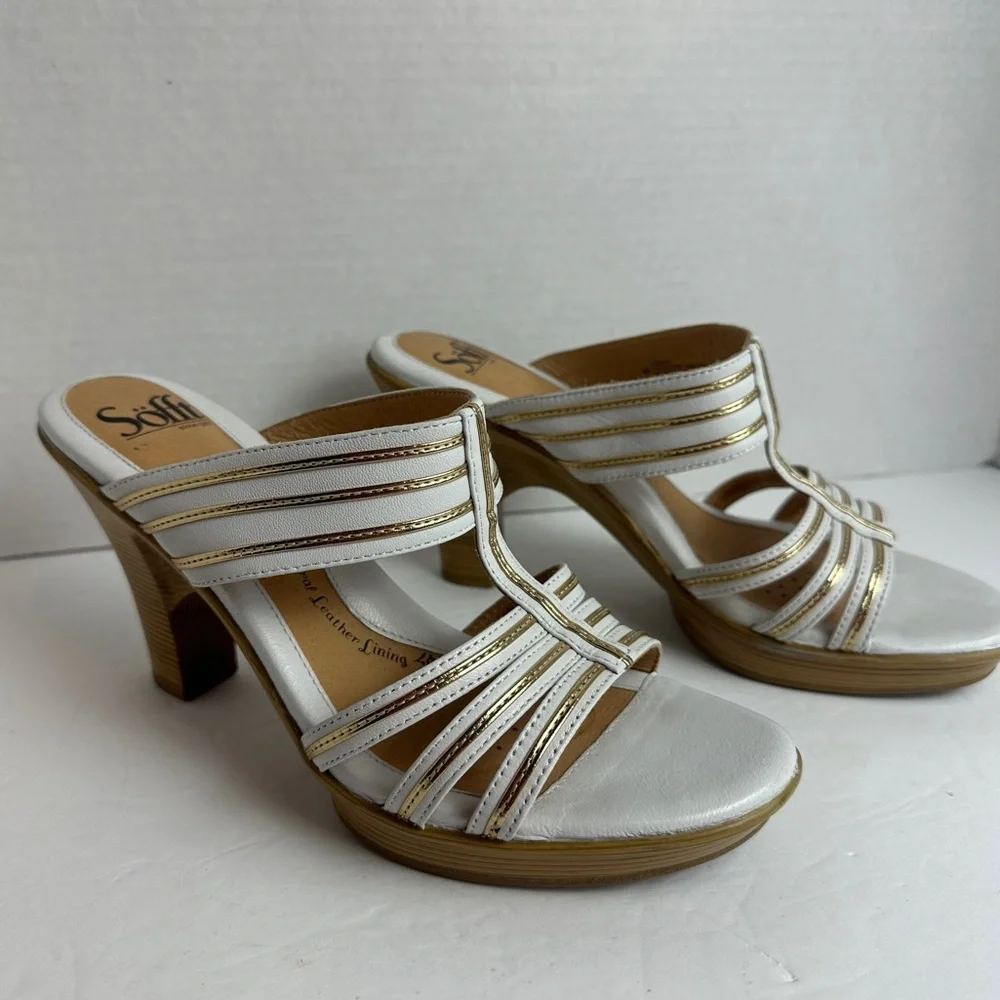 SOFFT White and Gold Leather Strappy Cut Out Heels Sandals Women’s Size 8 - Picture 7 of 14